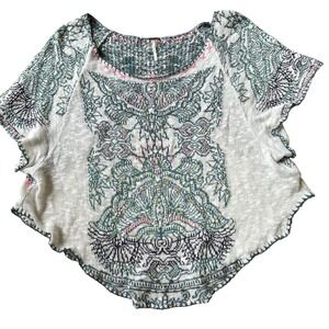 Free People Knit Boho Poncho Top Butterfly Pattern Oversized Festival Cape OS